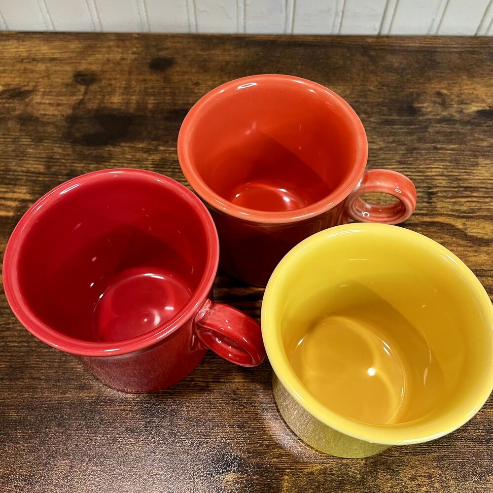 Fiesta Coffee Mugs Set of 3 Classic Ring Handle Cup Persimmon Scarlet Sunflower - Picture 2 of 6